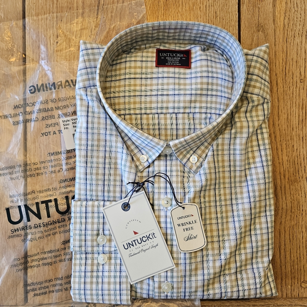 $105 RETAIL! NWT! UNTUCKit Men's Blue Plaid Shirt